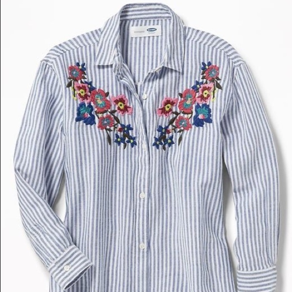 Old Navy Floral-embroidered Chambray Blouse